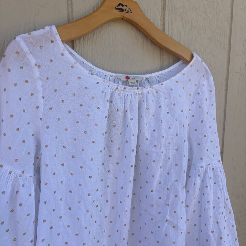 Boden Tilda Glitter Top Womens 10 White Gold Dots Fluted Sleeve Lace Boho Spring - Picture 5 of 11